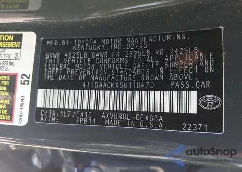 2025 Toyota Camry Se from USA, damaged, VIN 4T1DAACKXSU118470